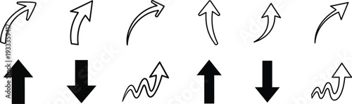 A collection of abstract black and white symbols and arrows