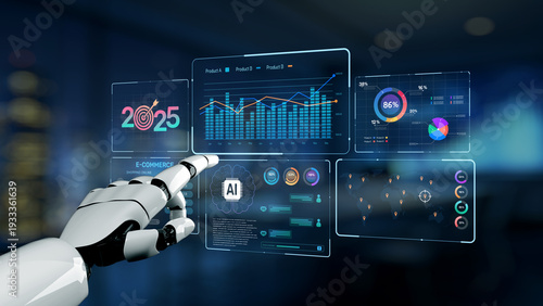 Cuadro en lienzo A cutting-edge AI interface displays engaging data visualizations and analytics for e-commerce, highlighting projected growth trends for 2025 in a dynamic digital environment