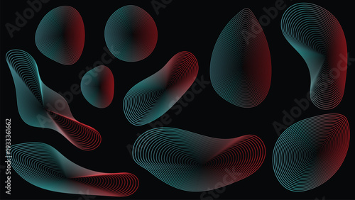 Dynamic geomatric abstract element collection with vibrant gradient lines for modern digital design projects and backgrounds