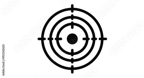 Black target symbol with concentric circles and crosshair isolated on white