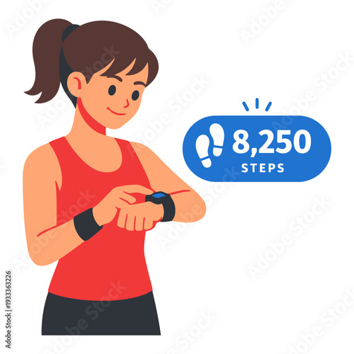 Young asian female tracking fitness progress with smartwatch.