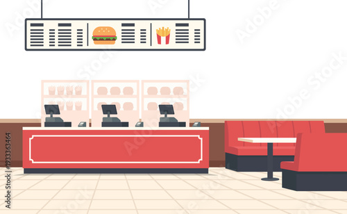 Fast food restaurant counter and interior illustration