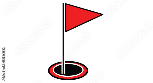 A simple illustration of a red golf flag on a black pole with a circular base