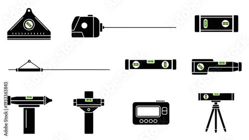 Spirit Levels Measuring Tools Flat Minimalist Vector Icons Set EPS10 Stock.eps