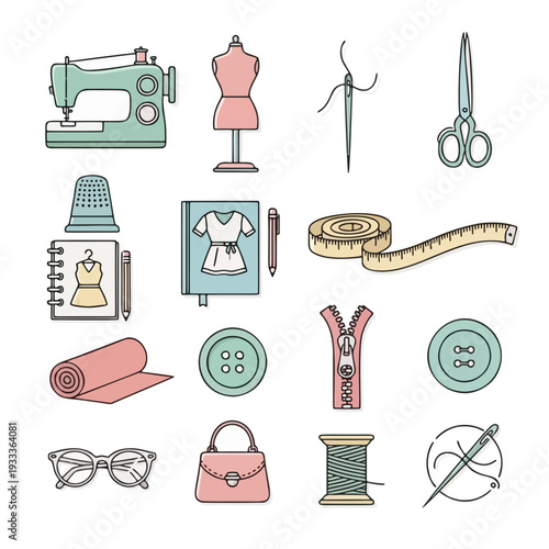 fashion designer or tailor icon set colorfully illustrations 