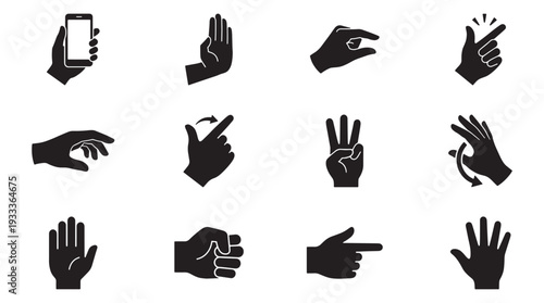 Hand gesture communication icon set for nonverbal interaction applications social expression workflow and digital interface design illustrating various manual signal meanings resource collection
