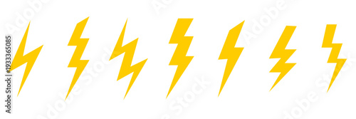 Yellow lightning bolt icon set vector.Lightning flashes during a thunderstorm.