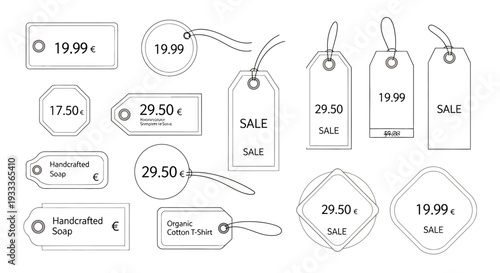 Price tags with price information on sale product for selling and advertising promotion 