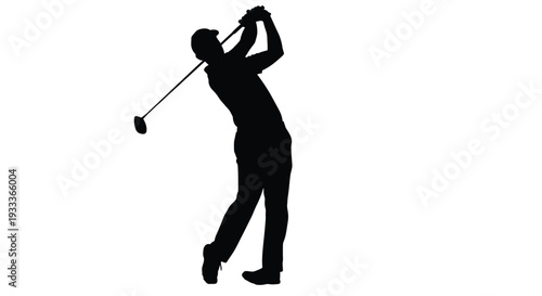 Silhouette of a golfer completing a swing against a white background