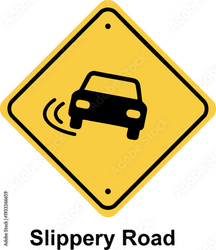 Slippery Road Warning Sign for Driving Safety