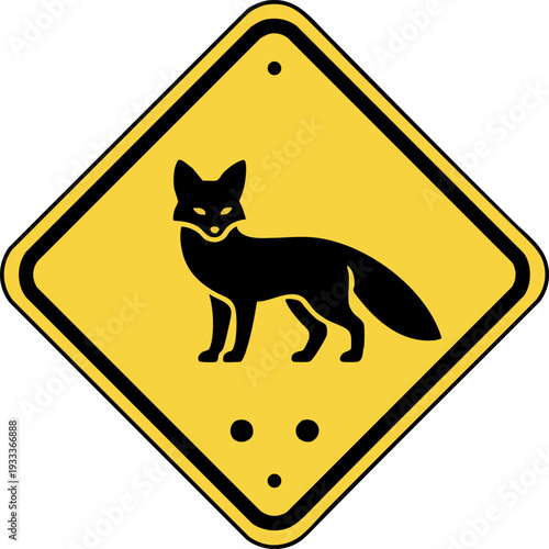 Fox Crossing Warning Road Sign on Yellow Background