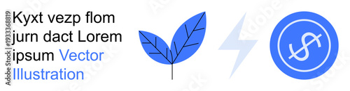 Sustainability, renewable energy, eco-finance, nature preservation, green economy, clean technology. Blue leaf, lightning bolt and dollar symbol. Sustainability and renewable energy