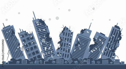 Damaged buildings during a natural disaster or earthquake.