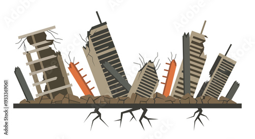 Cityscape destruction during a natural disaster earthquake.