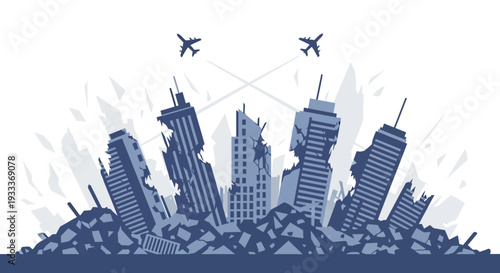 Cityscape Destruction Chaos with Buildings and Planes.