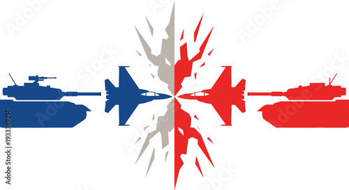 War Conflict Military Tanks Firing at Each Other Illustration.