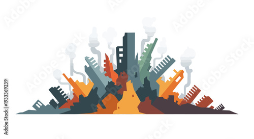 Industrial landscape with factories and smokestacks emitting smoke.