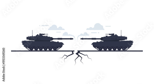 Two tanks facing each other on a cracked ground.