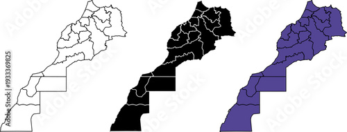 A set of vector maps of Morocco with prefecture boundaries in three styles