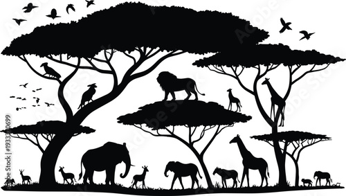 Penguin silhouettes collection, arctic bird vector icons, antarctic animal set, cad drawing flat vector illustration, black sea birds.