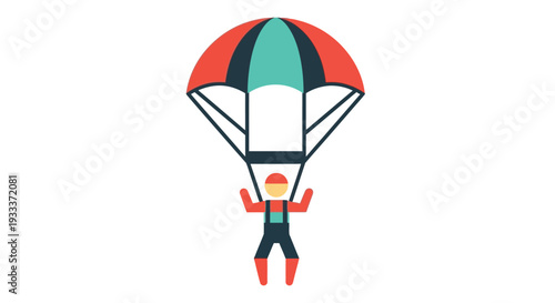 A colorful illustration depicts a skydiver falling with a deployed parachute