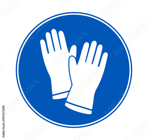 Medical gloves mandatory sign icon. Surgical glove PPE symbol for hospital hygiene, sterilization and infection control compliance in clinic and laboratory design