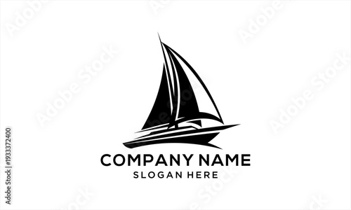 Sleek black sailboat logo design for maritime and travel businesses.