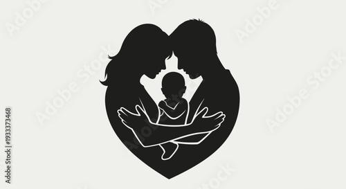 Heart Shaped Silhouette of Couple and Child.