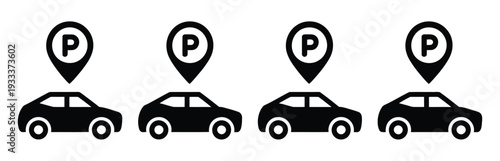Parking, car location vector icon representing vehicle position, GPS and map navigation symbols, parking area indicator, clean modern flat design for digital, mobile, and web interface projects.