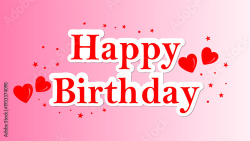 Vibrant pink happy birthday banner with hearts and stars festive design