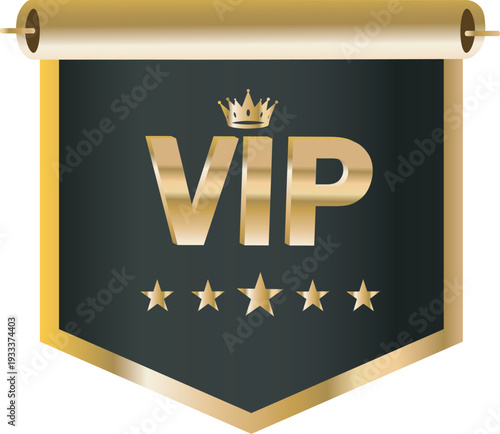 Elegant gold and black vip badge with crown and star accents for premium memberships Vector illustration