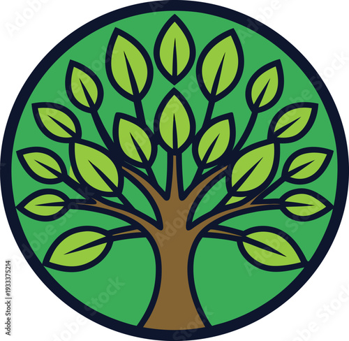Symmetrical green tree with leaves in circle frame vector illustration EPS PNG file