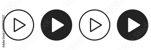 Play, buttons icons set featuring video and audio player symbols, vector illustration, isolated on white background, modern flat design, multimedia interface, clean play button vector