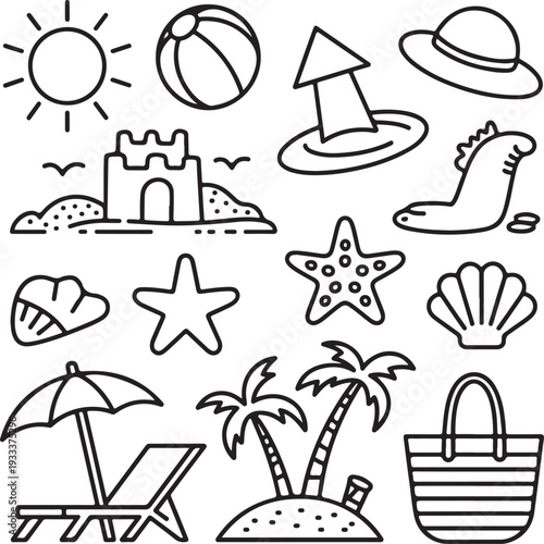 Summer Vacation icon set. Holiday related icons: travel,