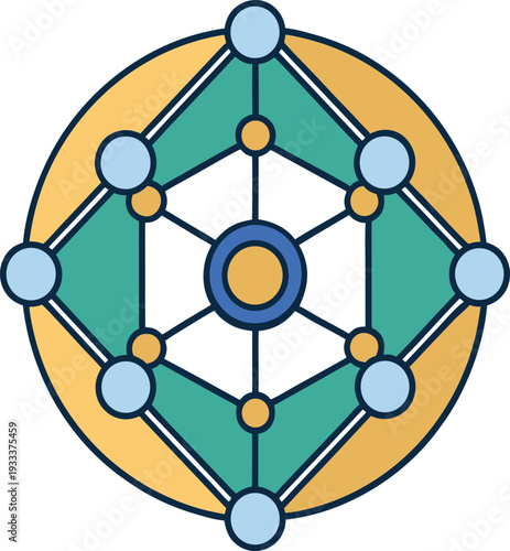 Circular with connected nodes in blue green and yellow vector illustration EPS PNG file
