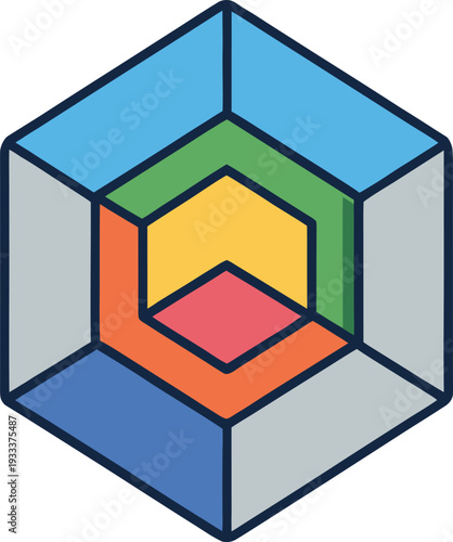 Multicolored hexagonal technology emblem with gradient layers vector illustration EPS PNG file