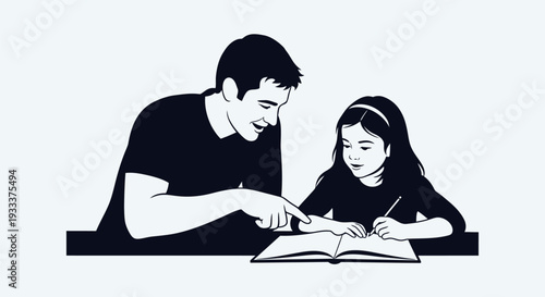 Father and Daughter Reading Together.