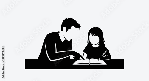 Man and Girl Reading Together Book.
