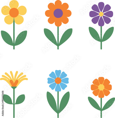 Colorful vector flower set with floral elements for spring and summer design and illustration collection