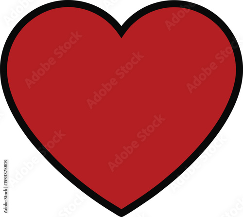 Red heart with black outline simple vector illustration EPS PNG file