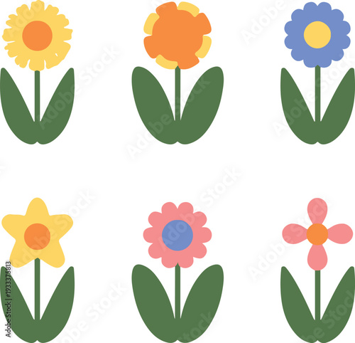 Colorful vector flower icon set with floral designs for spring and summer illustration and decoration collection