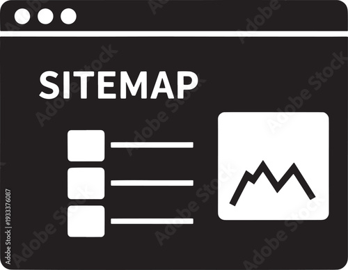 Black and white of a web page with sitemap checklist and graph website