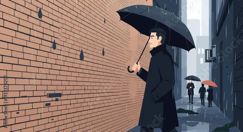 Man with umbrella walking in the rain 1.