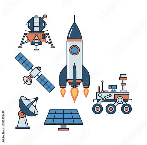 Space technology elements illustrating cosmic journey, modern astronomy, and scientific discovery