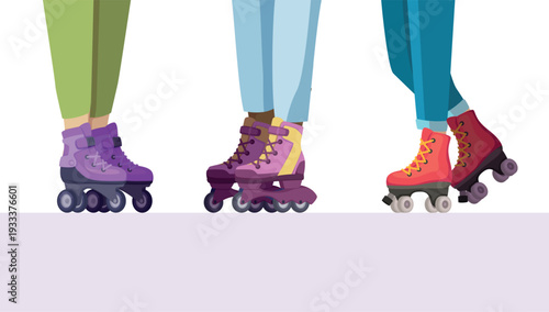 Roller skates. closeup legs in cool rollers. vector templates
