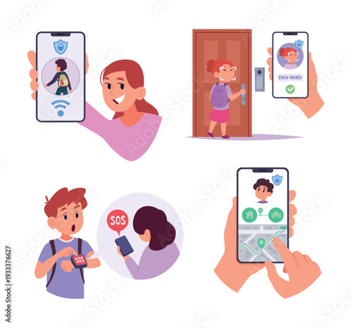 Security system for kids. Smart technologies for kids safety exact vector parental control