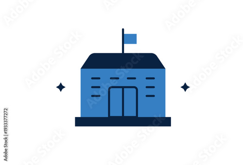 School building vector flat icon for education and academic themes. Modern vector flat illustration of campus facility for learning and public institutions.