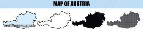 Map of Austria Silhouette Collection Outline Filled Dotted Styles Country Borders European Geography