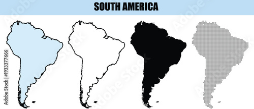 South America Continent Outline Maps Various Styles