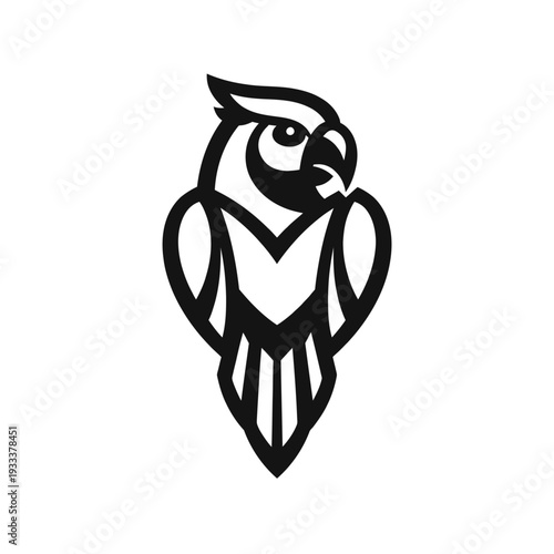 Striking black and white geometric owl logo. Modern minimalist vector art with bold, clean lines, sharp beak, intelligent eye. Represents wisdom, knowledge, insight. Ideal for educational, technologic
